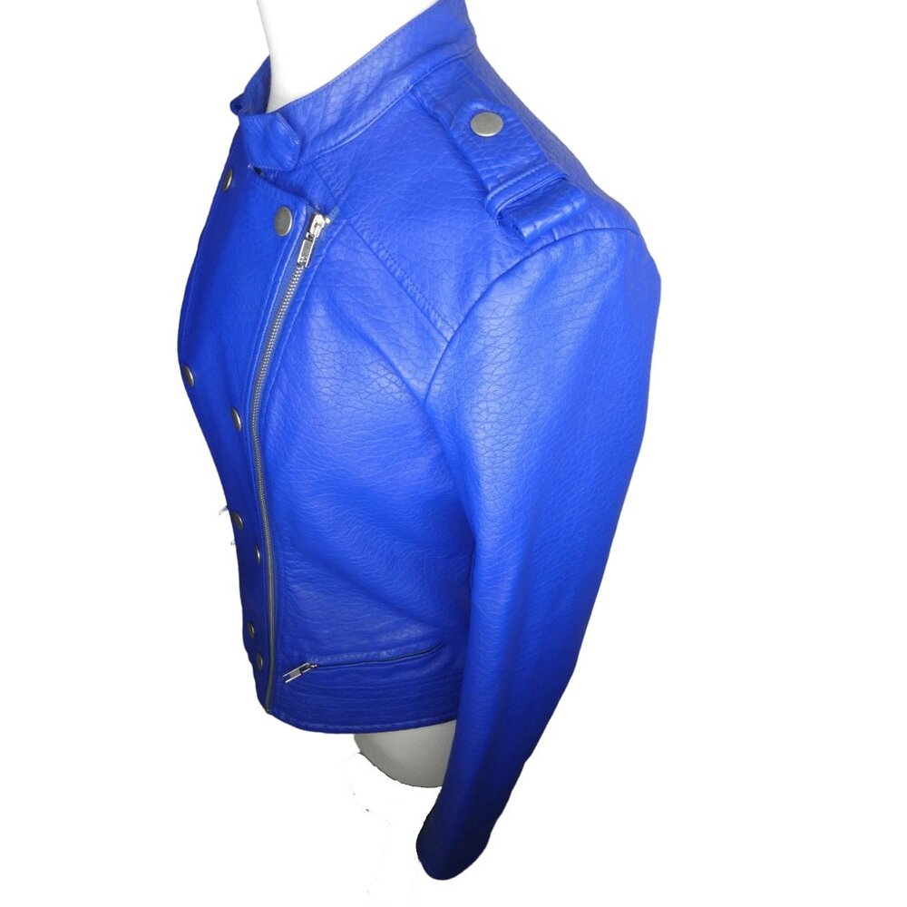 Kate & Mallory Bright Blue Leather Jacket Size M - Picture 2 of 6